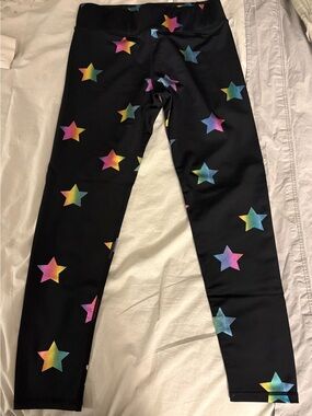Terez Black Leggings with Rainbow Foil Stars